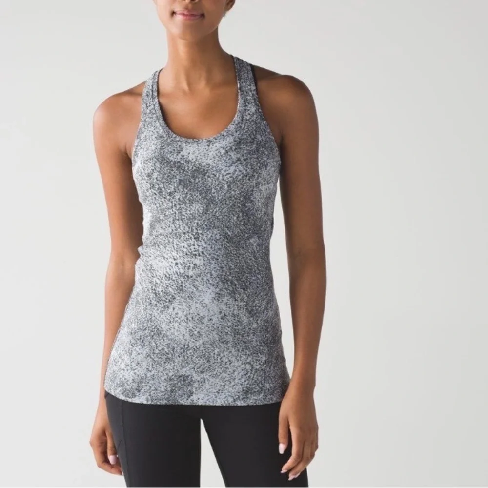 Lululemon sz 2/4 Gray Speckled Cool‎ Racerback II Tank Athletic Workout Women's